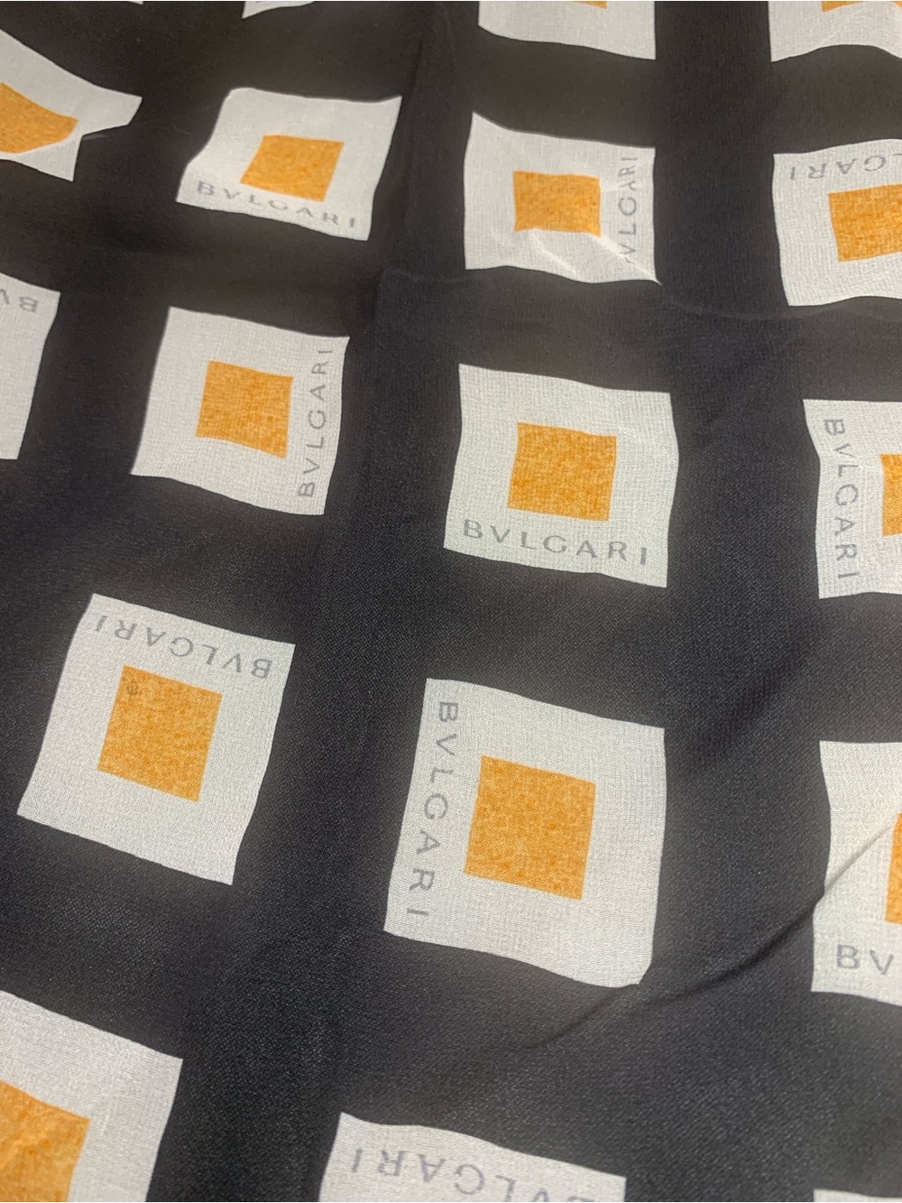 Bulgari Black, White & Orange Geometric Silk Scarf